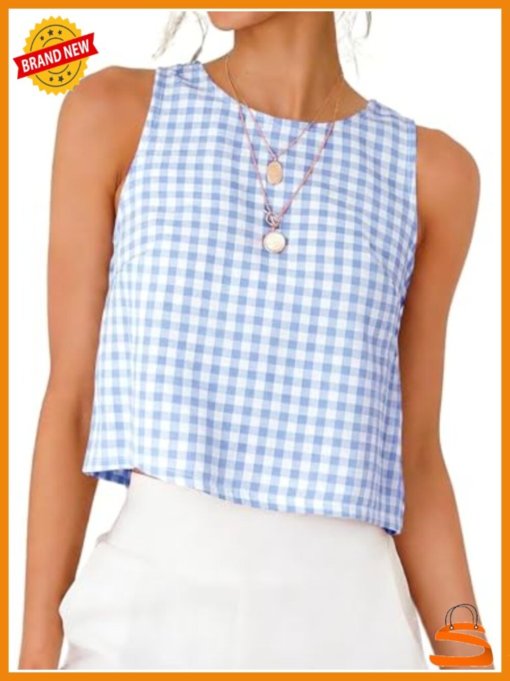 Women's Gingham Crop Tank Top Sleeveless Cotton Blend Back Buttons